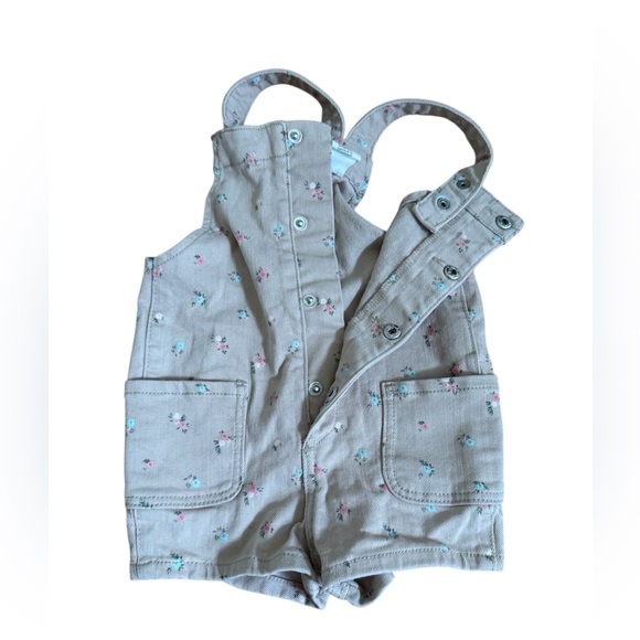 H&M Denim Beige Floral Denim Jean Shortall Shorty Baby Girl 6M - Picture 3 of 7